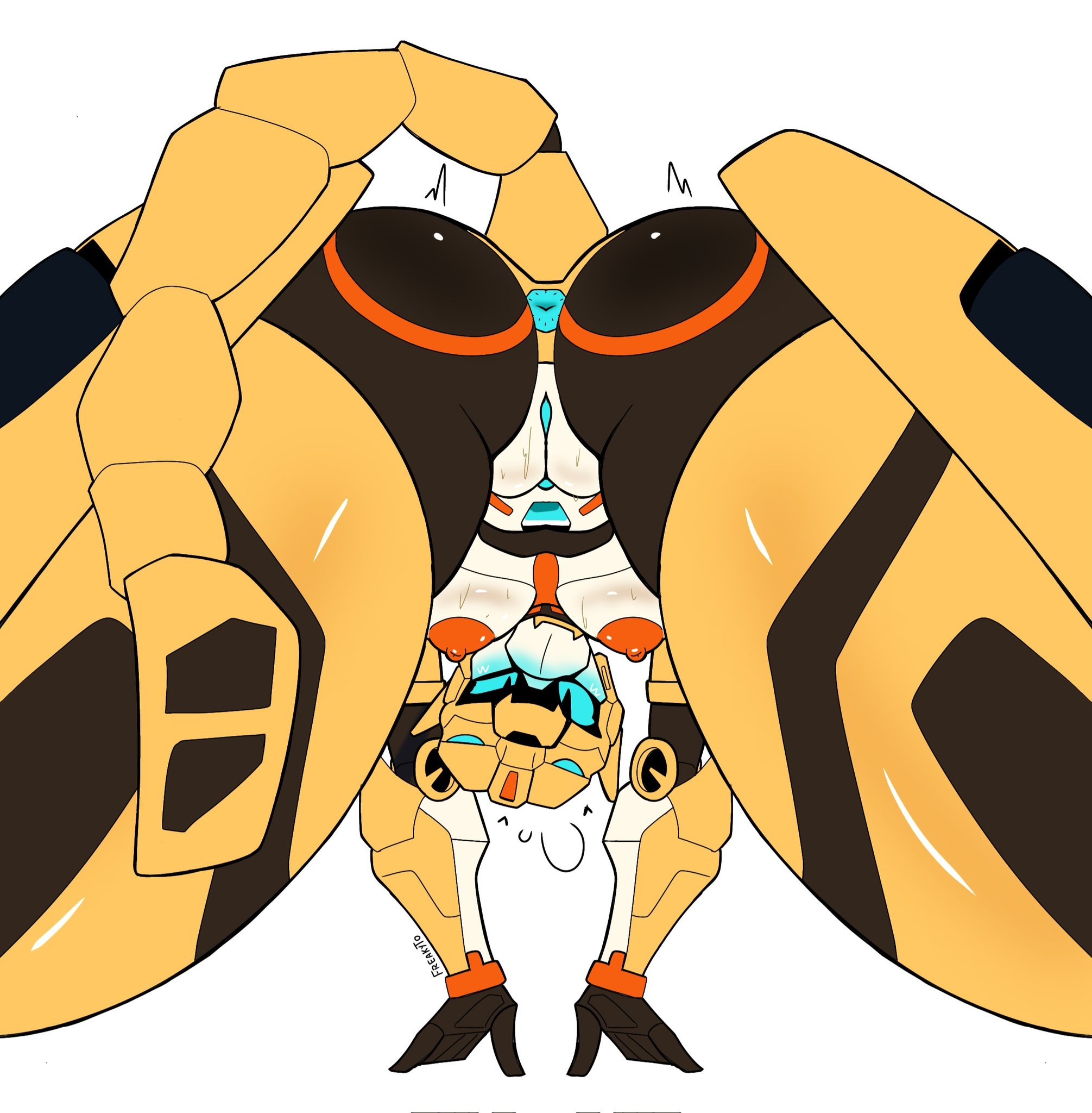 1girls, below view, blue anus, blue vulva, breasts, cheetah tail, freakyyto, huge thighs, mecha, mecha focus, mecha girl, metal cardbot, pinup, robot girl, tachi (metal cardbot), tachy (metal cardbot)
