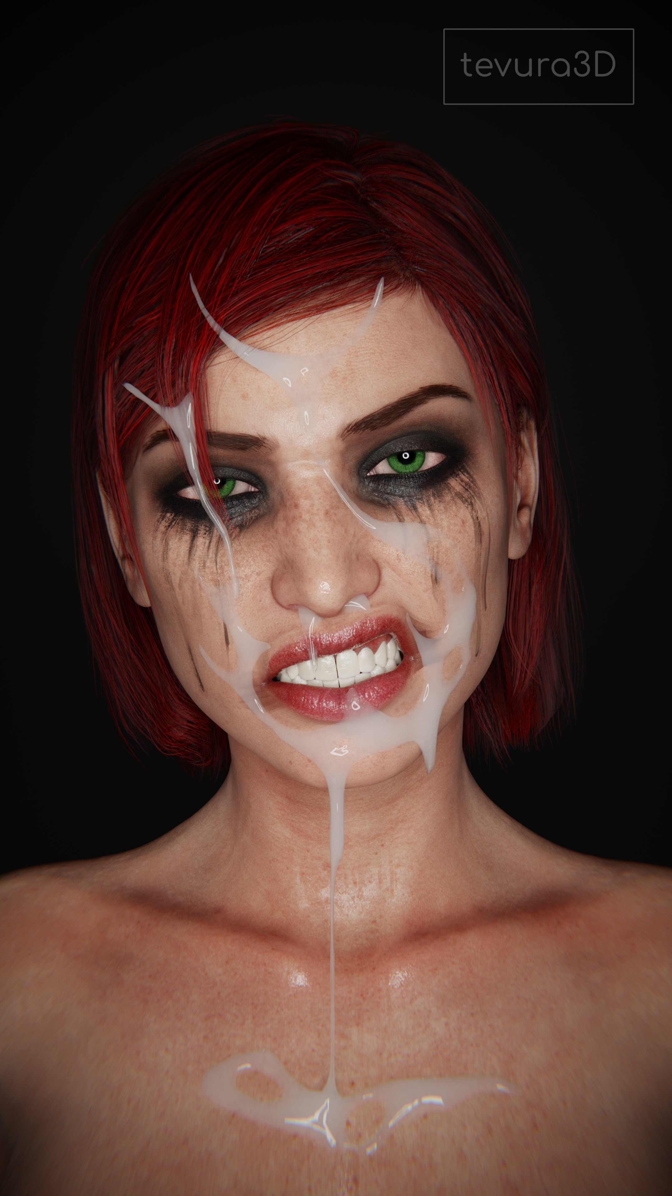 1girls, 3d, after sex, angry, bioware, commander shepard, cum, cum on face, cum out nose, female, female only, femshep, freckles, green eyes, human, light skin, light-skinned female, mascara, mass effect, red hair, ruined makeup, running makeup, running mascara, runny makeup, sneer, solo, solo female, teeth, tevura3d