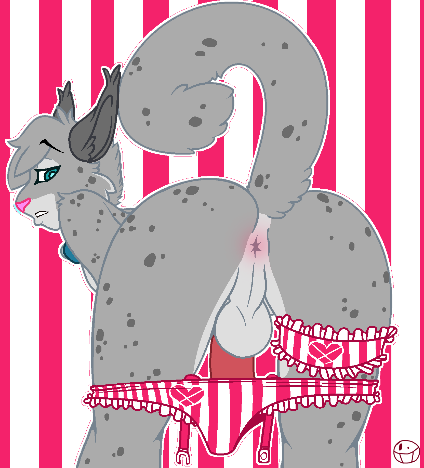 2013 anthro anus ass backsack balls bent_over biped blue_eyes butt_focus cheek_tuft clothing ear_tuft ears_back feline fluffy fluffy_tail frilly fur fur_tuft garter garter_straps grey_balls grey_fur grey_hair grey_spots grey_tail hair half-closed_eyes heart hi_res iberian_lynx inner_ear_fluff long_tail looking_at_butt looking_at_self looking_pleasured lynx male male_only mammal mane_hair multicolored_fur outline panties panties_down pattern_background penis perineum pink_anus pink_nose portrait presenting presenting_anus presenting_hindquarters puffy_anus raised_eyebrow raised_tail rear_view red_background red_bottomwear red_penis ryarik short_hair shoulder_tuft simple_background slim solo spots spotted_fur spotted_tail standing striped_background striped_panties three-quarter_portrait tuft two_tone_fur underwear watermark white_background white_bottomwear