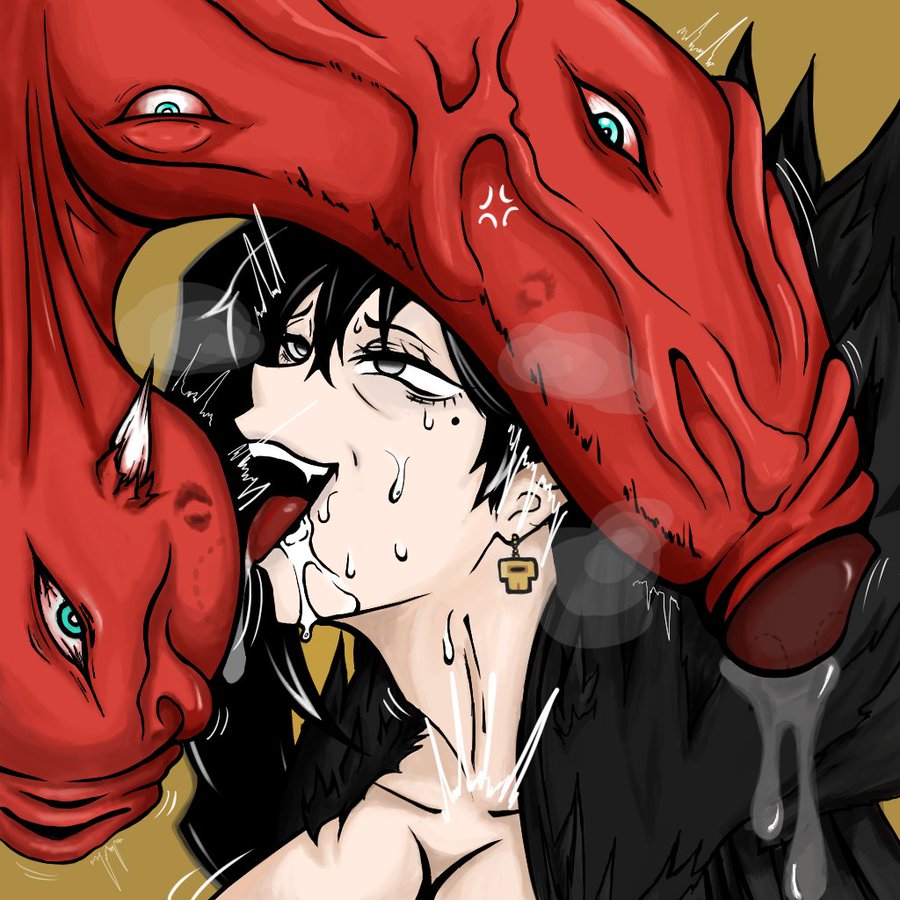 1boy 1girls abnormality_(project_moon) beauty_mark binah bite_mark black_hair clothed_female_nude_male eyes_on_penis gold_jewelry grey_eyes huge_cock kiss_mark kronos_tempo licking_balls lobotomy_corporation nothing_there penis_veins precum project_moon saliva sweat weird_penis