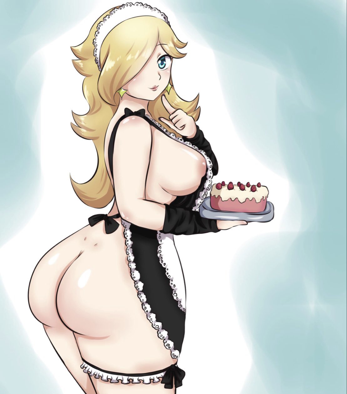 1girls apron ass b0x22 breasts female maid_uniform mario_(series) nude princess_rosalina tagme