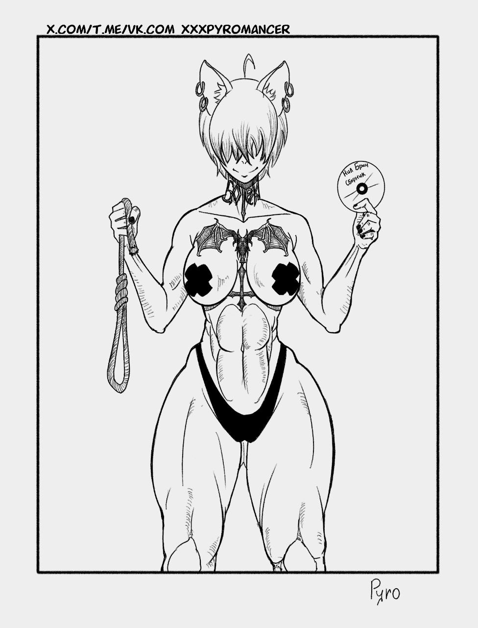 1girls abs black_and_white cat_ears female image_set looking_at_viewer pyromancer short_hair