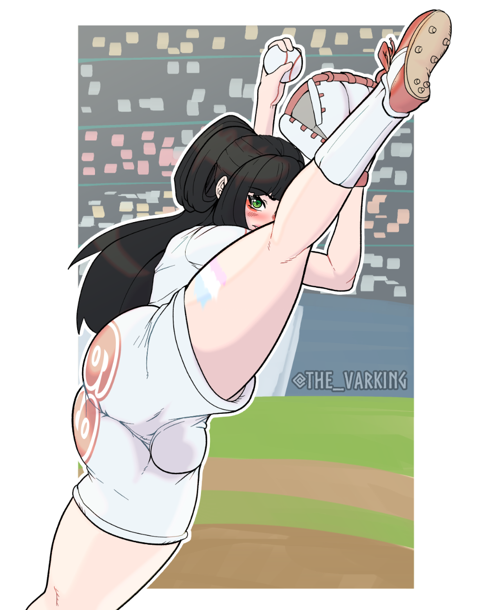 1futa baseball_glove baseball_uniform body_paint bulge clothed clothing dickgirl fully_clothed futa_only futanari orginal_character solo standing the_varking throwing xiao_ai_sun