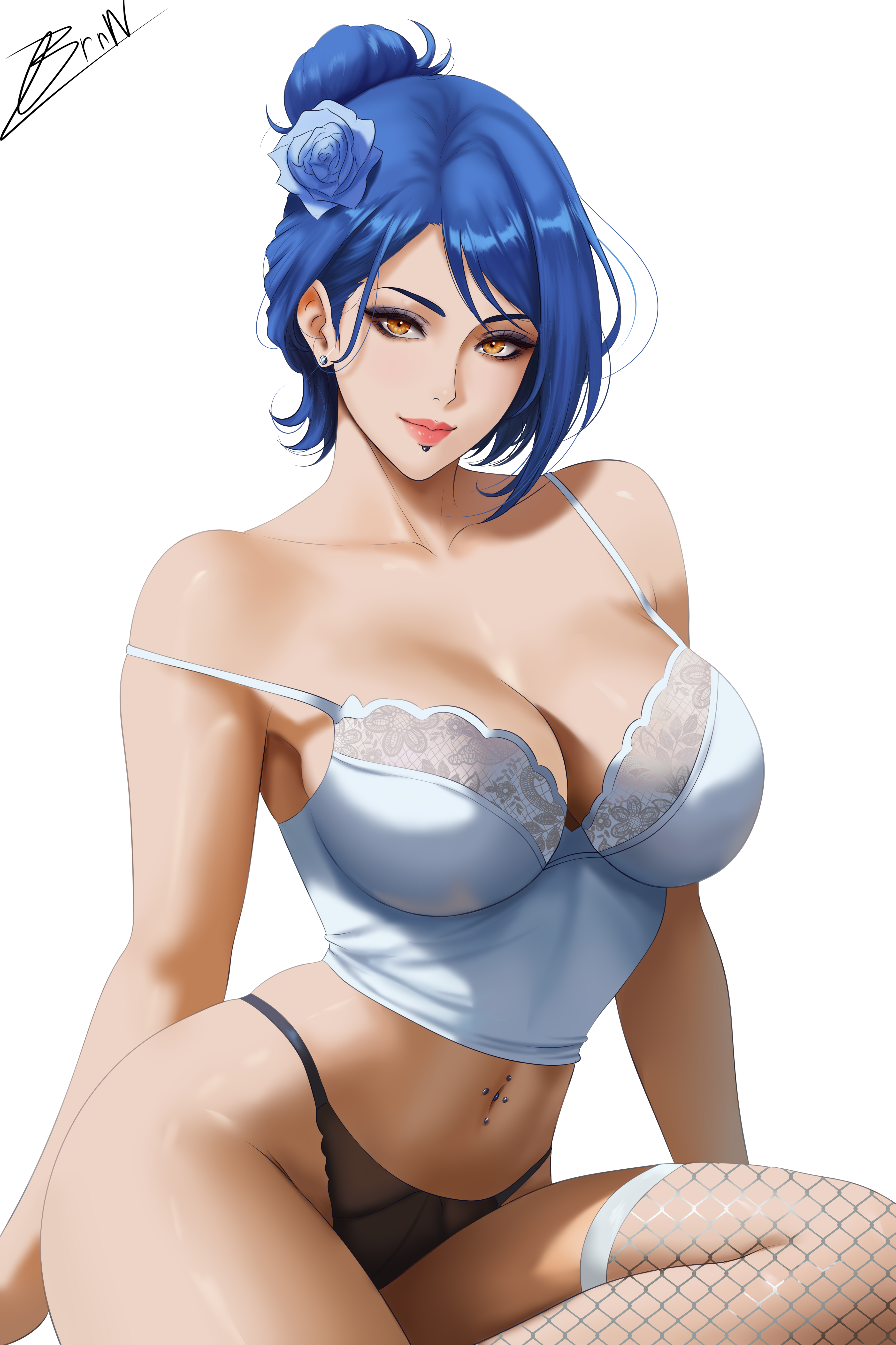 1girls, big breasts, blue hair, breasts, brnn, female, female only, fishnets, konan, large breasts, naruto, naruto (series), naruto shippuden, short hair