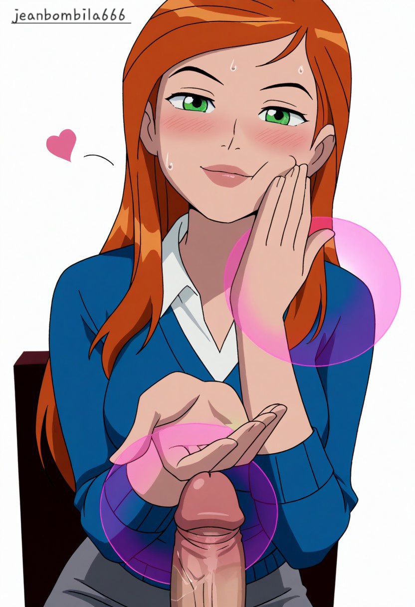 ai generated, ben 10, ben 10 alien force, ben 10 ultimate alien, breasts, cartoon network, female, gwen tennyson, gwen tennyson (alien force), gwen tennyson (ultimate alien), jeanbombila666, male, oppai, penis, penis on face