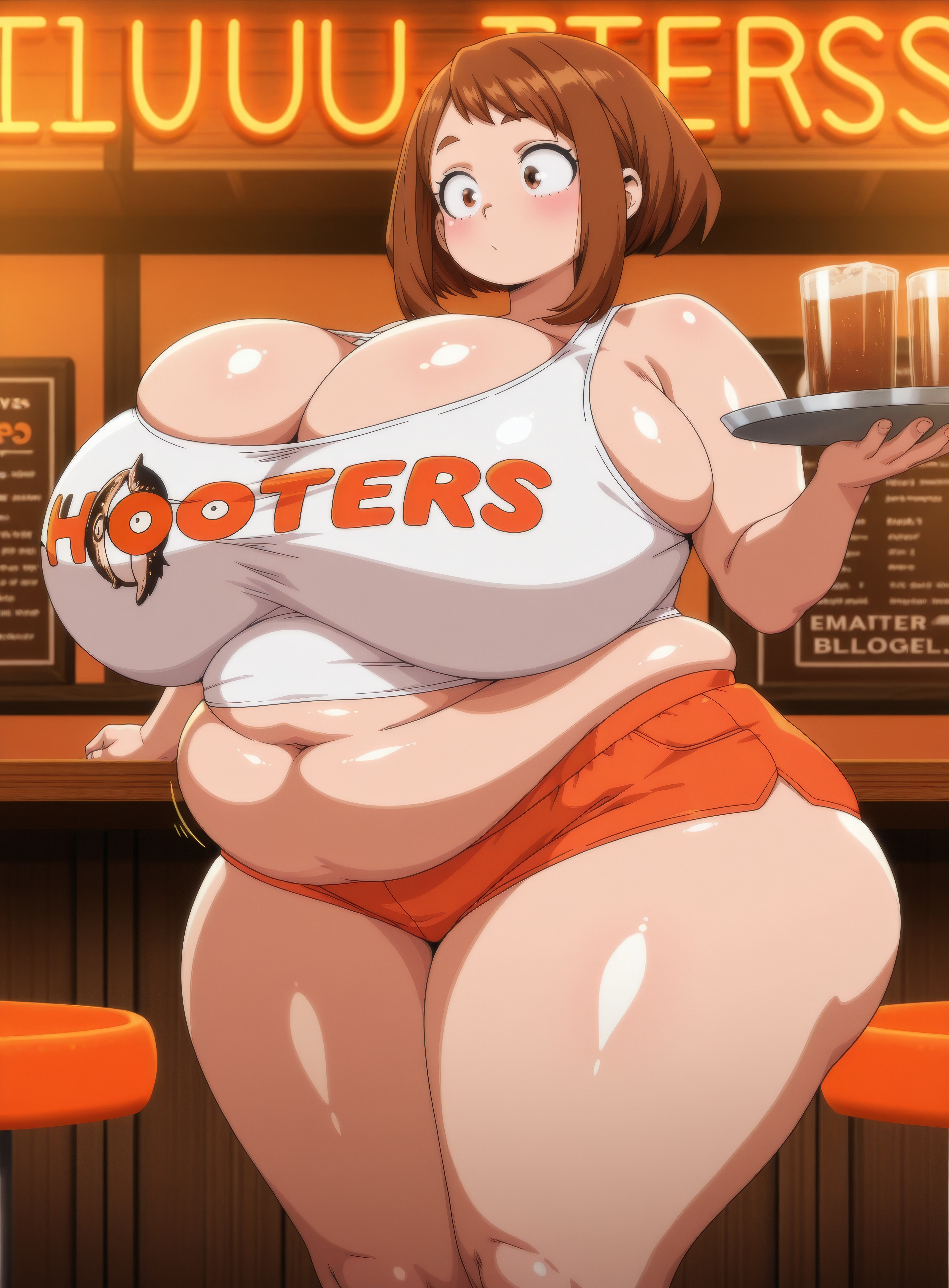 ai generated, boku no hero academia, breasts, chubby, female, gigantic breasts, my hero academia, ochako uraraka, plump, plumpart, uraraka ochako