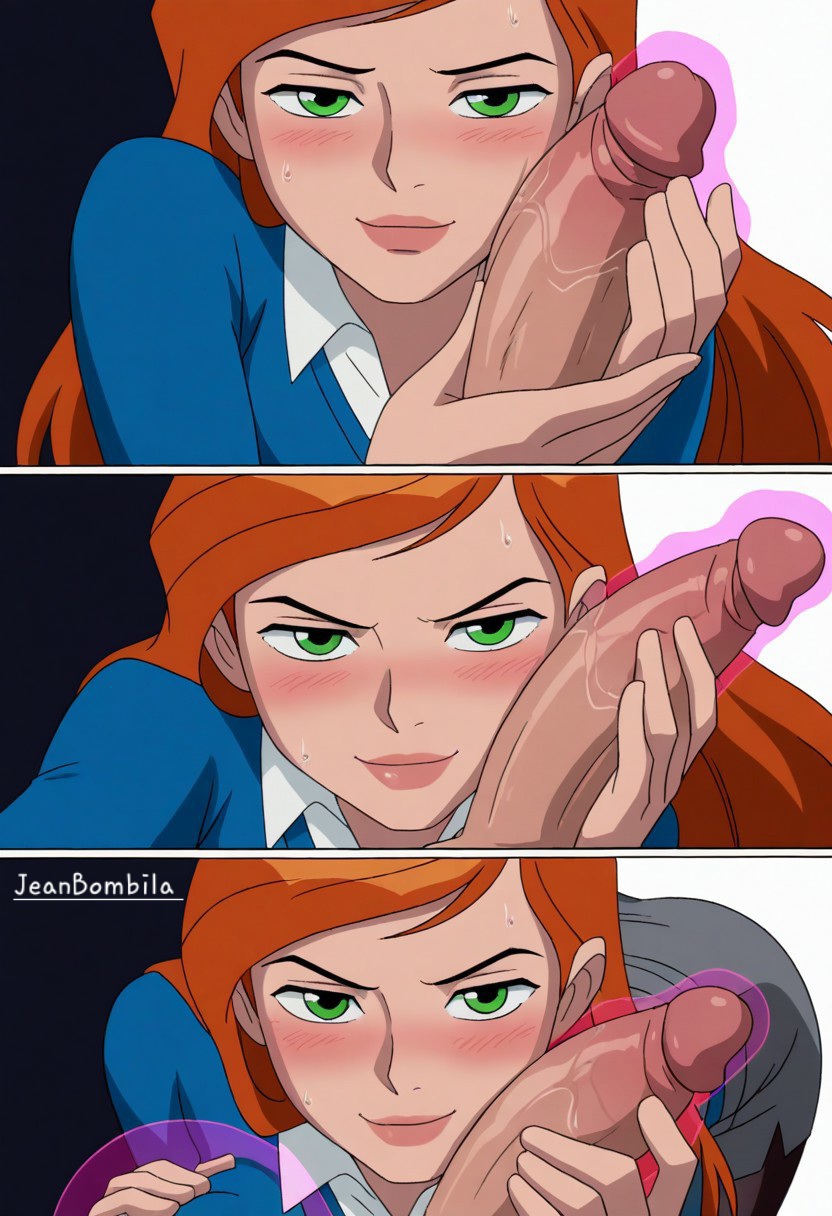 ai generated, ben 10, ben 10 alien force, ben 10 ultimate alien, breasts, cartoon network, female, gwen tennyson, gwen tennyson (alien force), gwen tennyson (ultimate alien), jeanbombila666, male, oppai, penis, penis on face