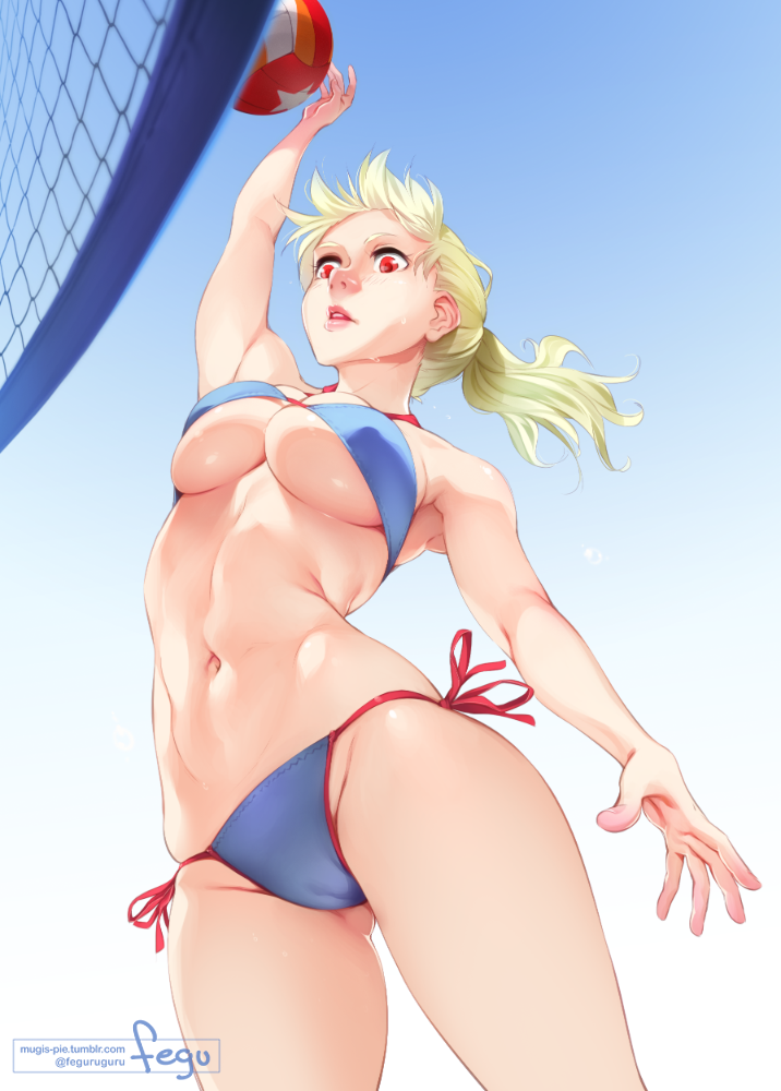 1girls, abs, bikini, blonde hair, breasts, cameltoe, clara (feguimel), cleavage, feguimel, female, female only, pussy, solo, text, tumblr, underboob, url, watermark