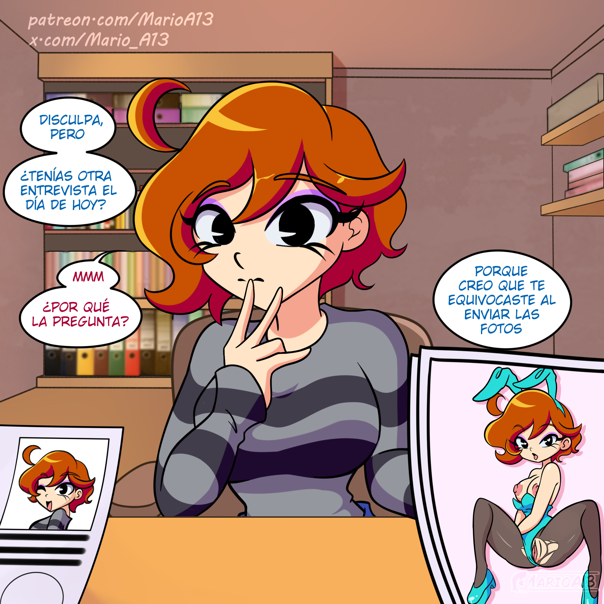 big breasts, breasts, bunny ears, bunnysuit, comic, costume, female, marioa13, nancysauria (character), nipples, spanish text, tagme, youtube hispanic