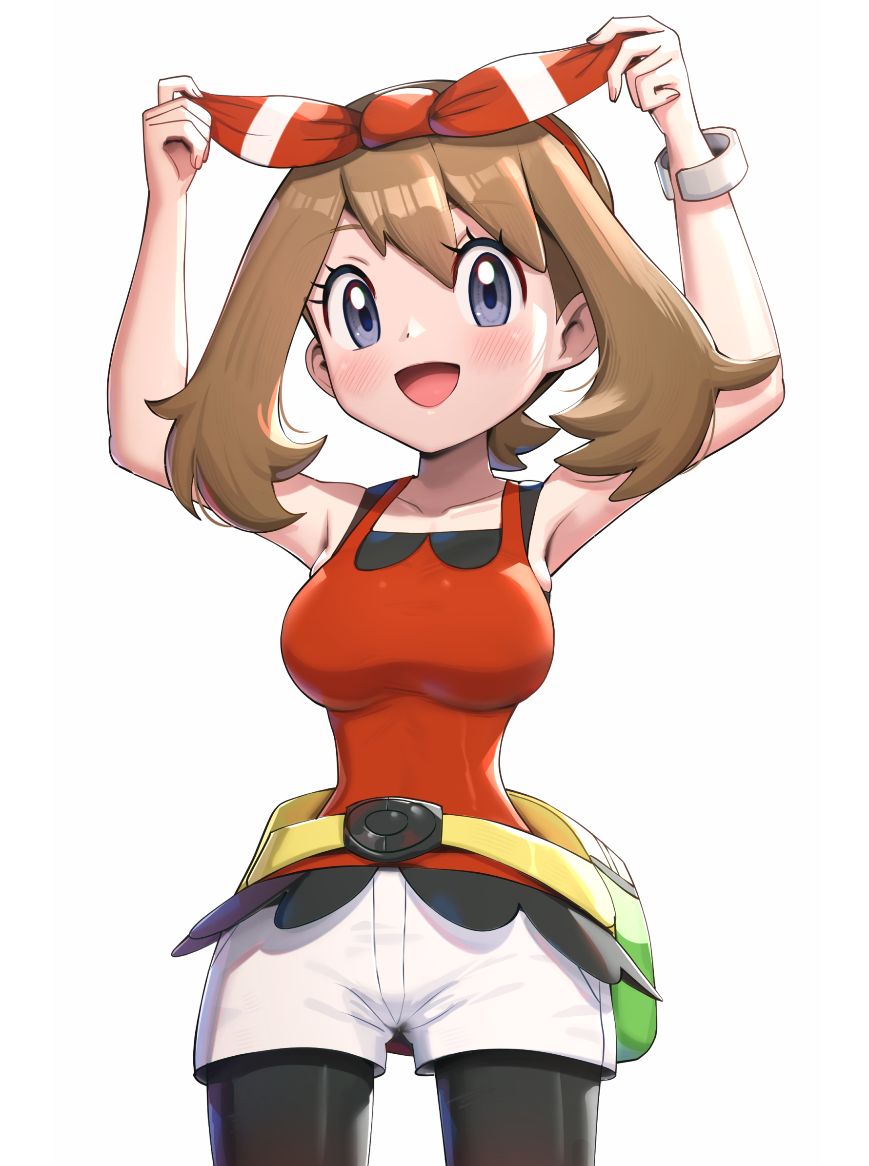1girls, breasts, female, fully clothed, game freak, gonzarez, highres, large breasts, looking at viewer, may (pokemon oras), may (pokemon), nintendo, no porn, pokemon, pokemon oras, simple background, solo, solo female, white background
