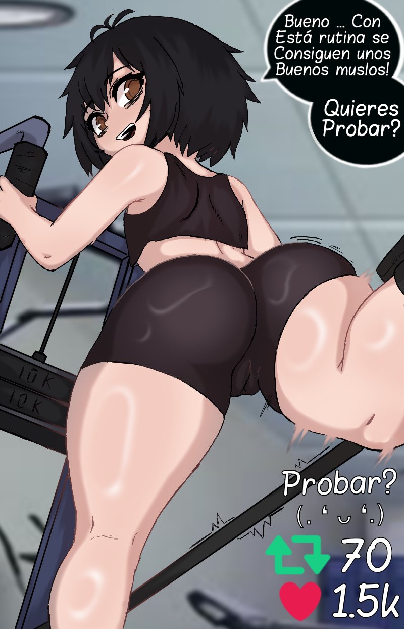 chasa, chasa1990, marvel, marvel comics, peni parker, short black hair, spanish text, workout