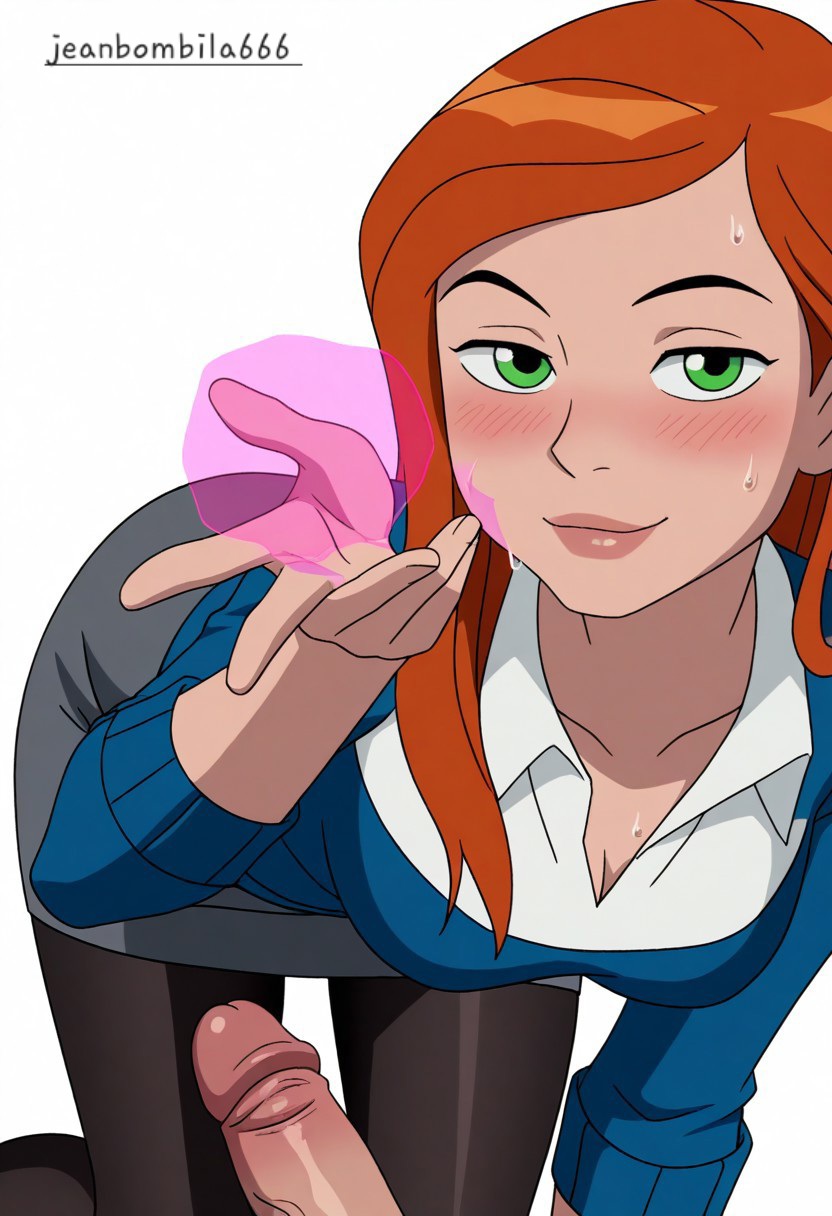 ai generated, ben 10, ben 10 alien force, ben 10 ultimate alien, breasts, cartoon network, female, gwen tennyson, gwen tennyson (alien force), gwen tennyson (ultimate alien), jeanbombila666, male, oppai, penis, penis on face