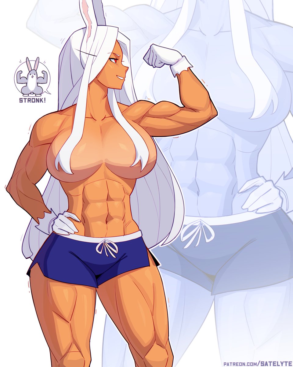 1girls blue_shorts boku_no_hero_academia breasts_out bunny_ears dark-skinned_female dark_skin female female_focus female_only fit_female hair_covering_breasts hand_on_hip hi_res highres holding_phone large_breasts long_hair looking_away miruko muscular muscular_female my_hero_academia pants rumi_usagiyama satelyte short_shorts shorts solo solo_female solo_focus teardrop_breasts thick_thighs topless topless_female twitter_link very_long_hair white_fur white_hair wide_hips