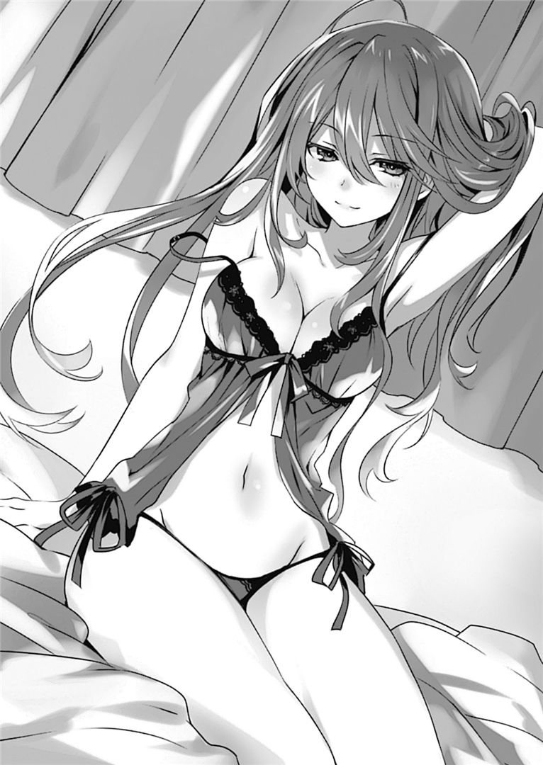 armpits bare_arms bare_legs bare_shoulders bare_thighs belly_button big_breasts black_and_white breasts date_a_live hand_on_hair kyouno_natsumi kyouno_natsumi_(adult) lingerie long_hair mouth_closed nightgown novel_illustration official_art panties shoulder_pads smile thick_thighs thighs tsunako