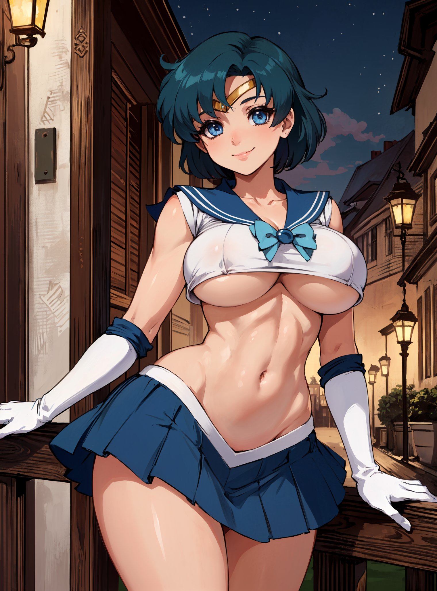 ai generated, ami mizuno, big breasts, bishoujo senshi sailor moon, breasts, clothing, crop top, female, hourglass figure, looking at viewer, makimass ai, medium breasts, sailor mercury, skirt