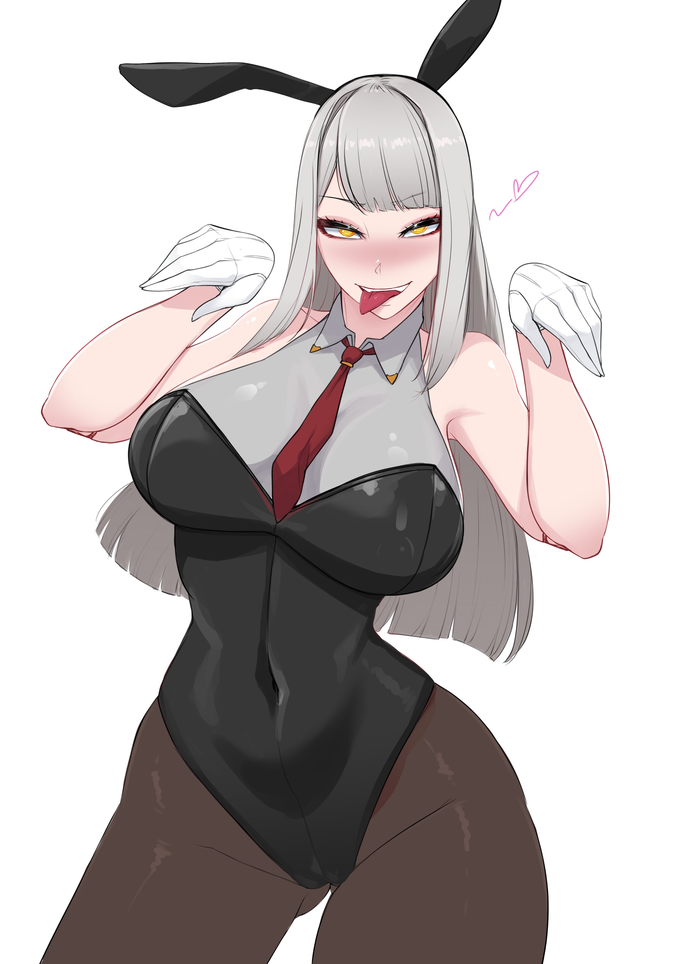 1girls, bangs, big breasts, blunt bangs, breasts, bunnysuit, clothed, clothing, fake animal ears, female, female only, gloves, large breasts, light skin, light-skinned female, long hair, myth1c, myth1carts, silver hair, solo, thick thighs, tongue, tongue out, virtual youtuber, vshojo, white background, yellow eyes, zentreya, zentreya (cyborg)