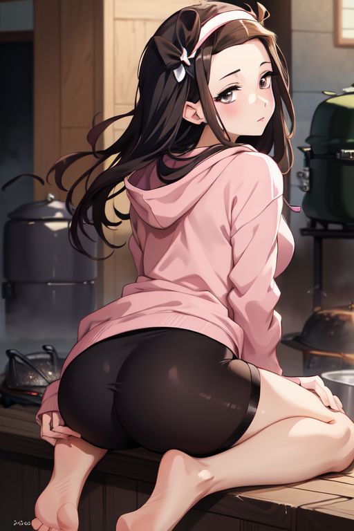 1girls, ai generated, ass, clothed, clothing, demon slayer, female, kamado nezuko, kimetsu no yaiba, looking at viewer, looking back, solo, solo female, solo focus, young
