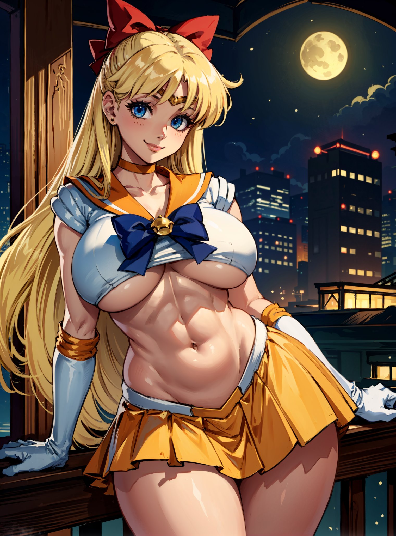 ai generated, bishoujo senshi sailor moon, bow, breasts, clothing, female, looking at viewer, makimass ai, medium breasts, minako aino, sailor venus, skirt