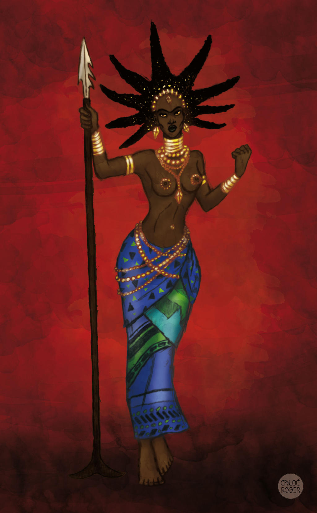 1girls african african_female breasts dark-skinned_female dark_nipples dark_skin female female_focus female_only gold_(metal) gold_jewelry karaba kirikou_and_the_sorceress lataupinette long_hair mature_female melee_weapon milf nipples polearm spear spiky_hair topless topless_female weapon