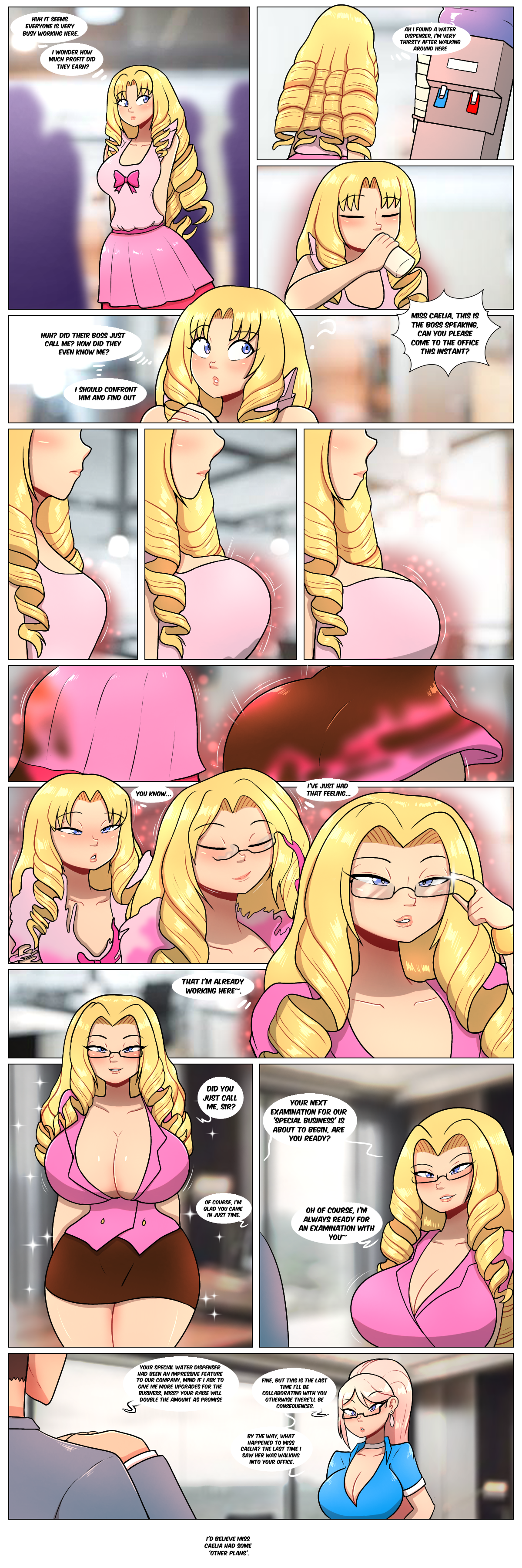 ass, ass expansion, bimbofication, breast expansion, breast growth, breast growth (enlargement), breasts, caelia, cleavage, comic, english text, female, hair growth, huge ass, huge breasts, hypnosis, identity death, lip expansion, lips, mental transformation, speech bubble, text, thegxjudgement, thigh expansion, transformation