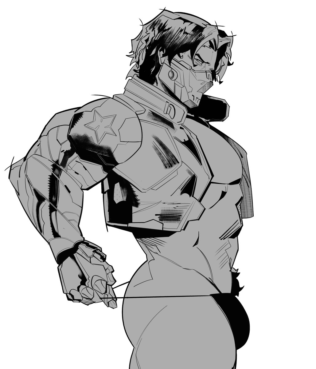 bara, bucky barnes, cybernetic arm, jaxxxed, male, male only, marvel, marvel rivals, mask, masked, masked male, muscular, muscular male, solo, standing, thong, winter soldier, winter soldier (marvel rivals)