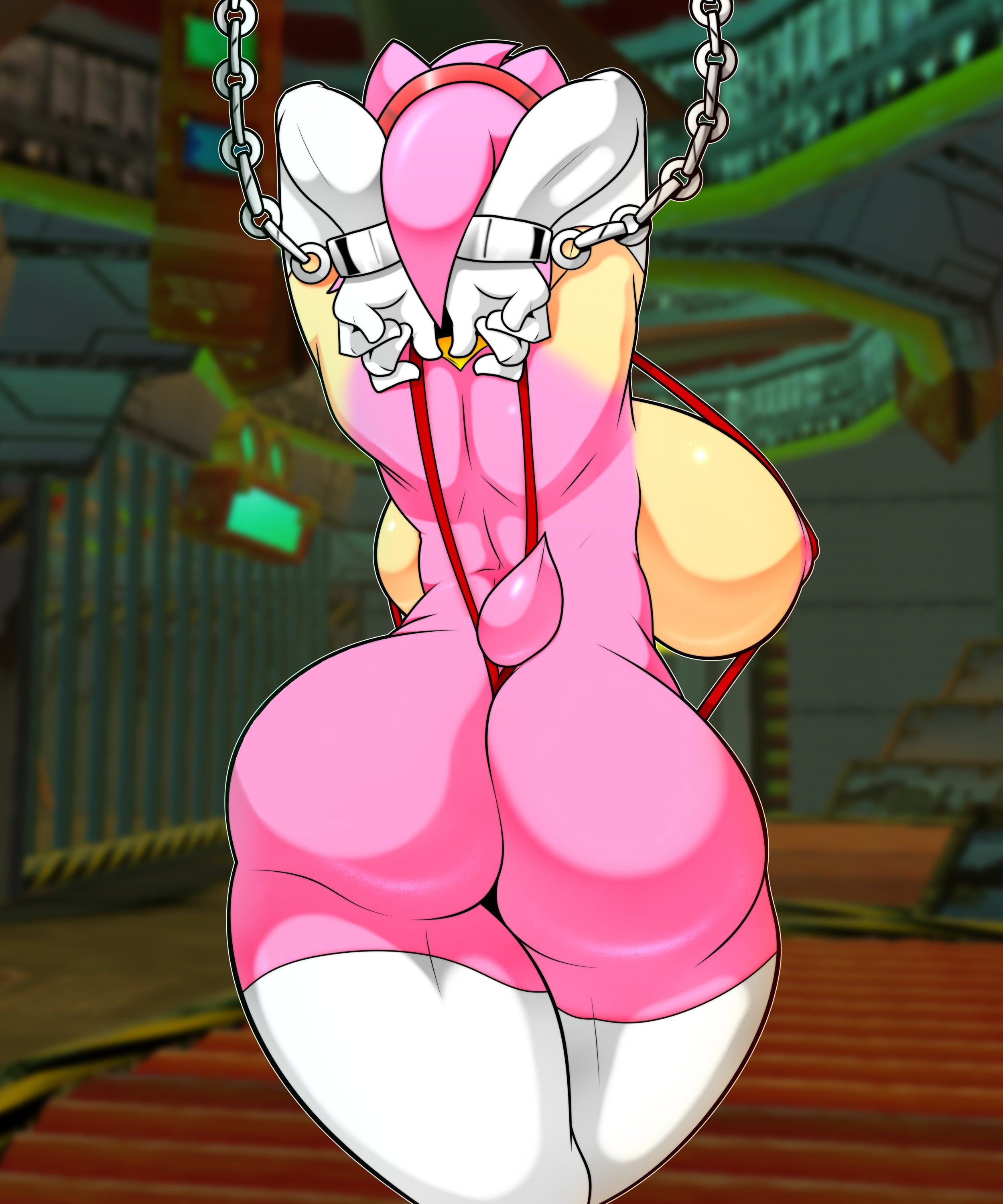 1girls, 3d background, amy rose, anthro, ass, big ass, big breasts, big butt, big thighs, bondage, breasts, bubble ass, bubble butt, chains, curvy figure, fat ass, female, female only, furry, handcuffed, huge ass, huge breasts, mature, mature body, mature female, mature figure, milf, prisoner, randomgloves, sling bikini, small waist, solo, solo female, sonic (series), sonic the hedgehog (series), thick, thick ass, thick thighs, thighs, voluptuous, voluptuous female, wide hips