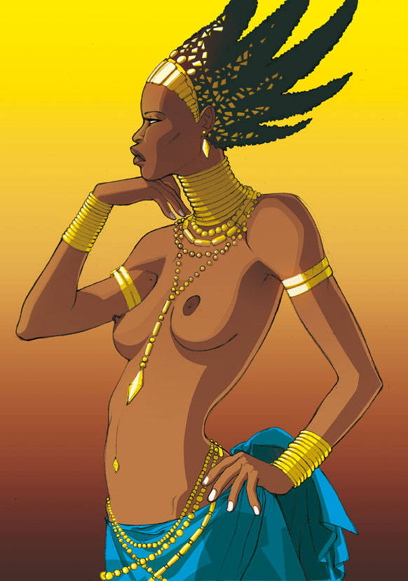 1girls african african_female artistic_nude beads breasts casual_nudity dark-skinned_female dark_nipples dark_skin female female_focus female_only gold_(metal) gold_jewelry karaba kirikou_and_the_sorceress long_hair mature_female milf nipples nonsexual_nudity riccadoc spiky_hair topless topless_female waist_beads