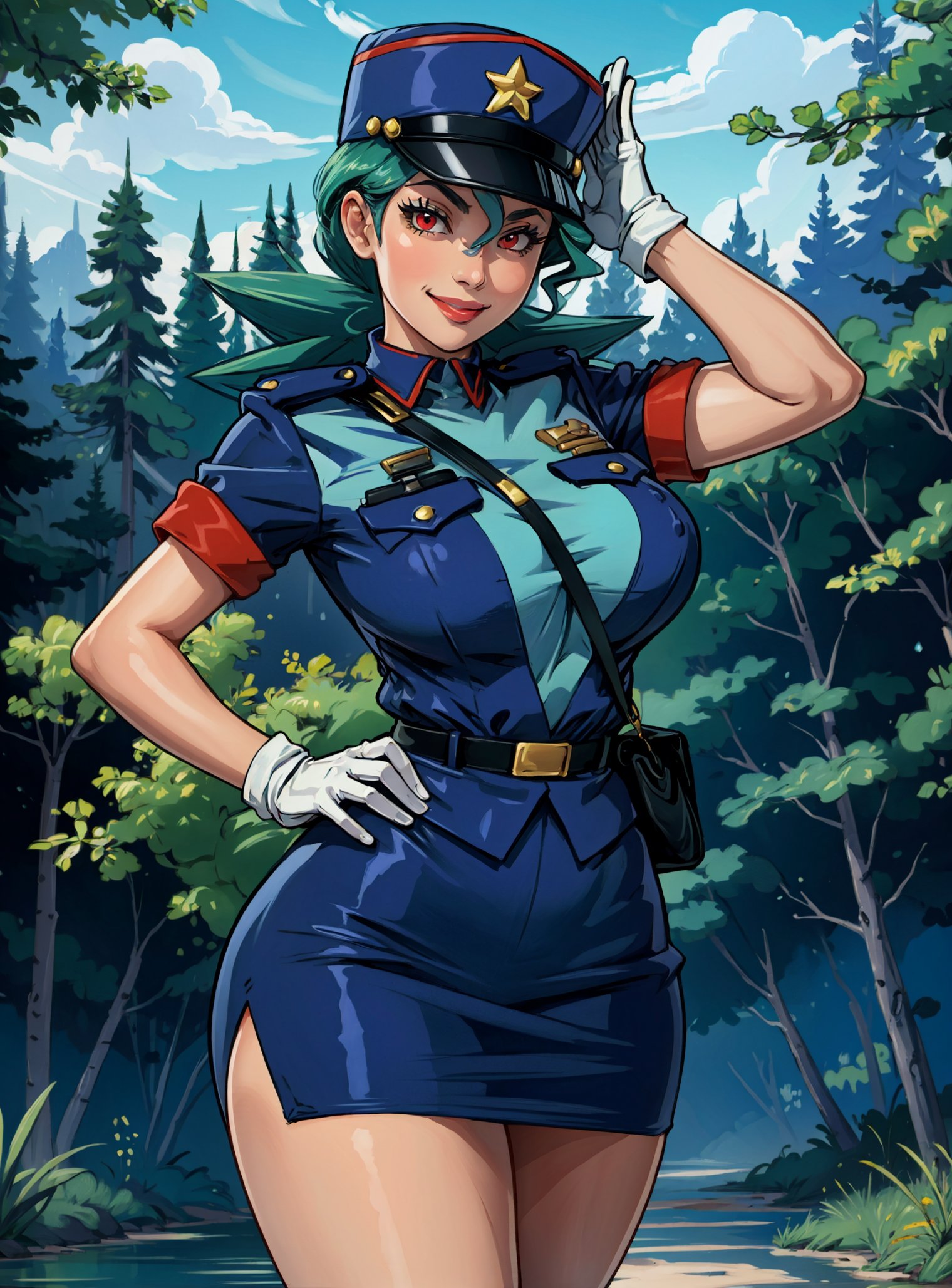 1girls, ai generated, female, female only, human, looking at viewer, makimass ai, officer jenny (pokemon), pokemon, solo