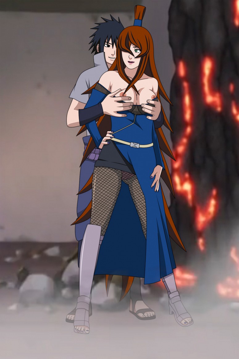 1boy, 1girls, female, male, mei terumi, naruto, naruto (series), sasuke uchiha, tagme