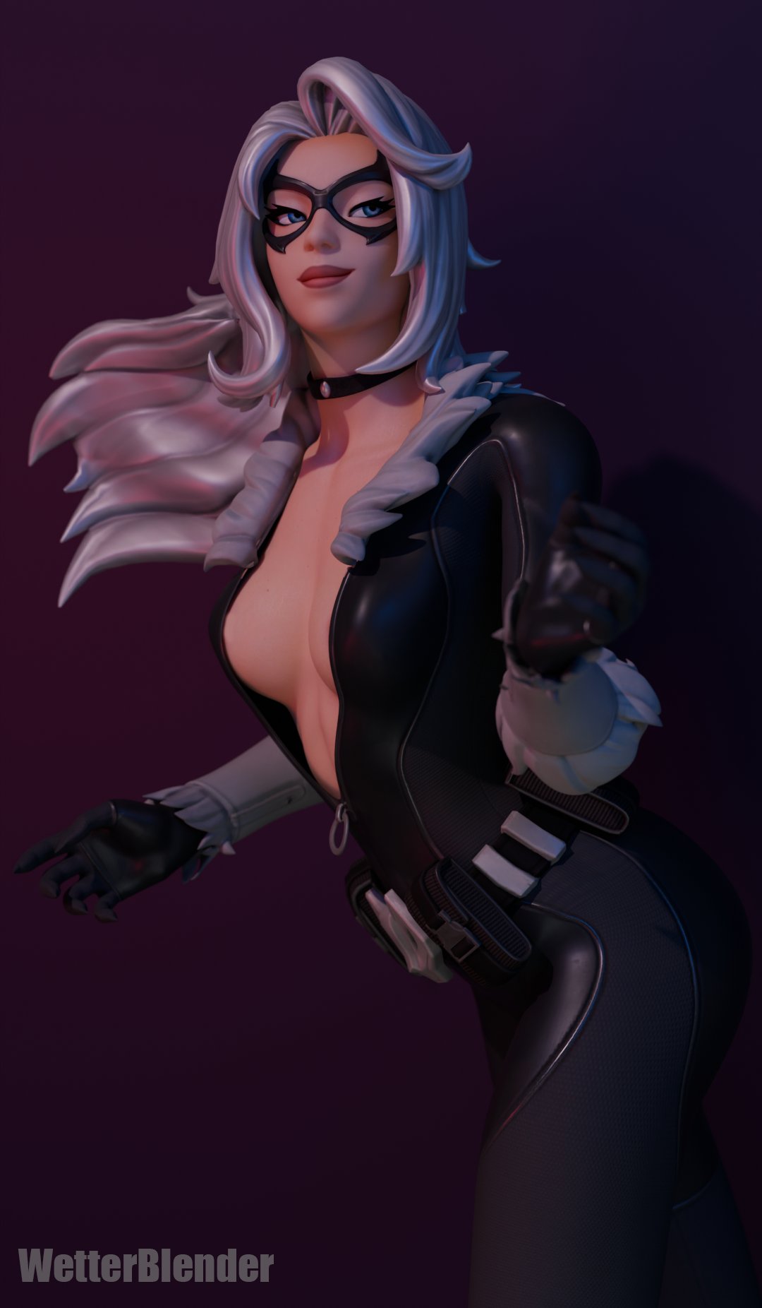 3d, black cat (fortnite), black cat (marvel), breasts, felicia hardy, female, fortnite, fortnite: battle royale, marvel, marvel comics, spider-man (series), unzipped, wetterblender