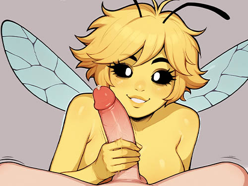 ai_generated bee_girl bj_lips black_eyes blonde_hair handjob holding_penis insect_girl insect_wings insects looking_at_viewer looking_up mari_(monster_tutor) monster_tutor nuteku penis_on_face tagme wings yellow_body yellow_hair