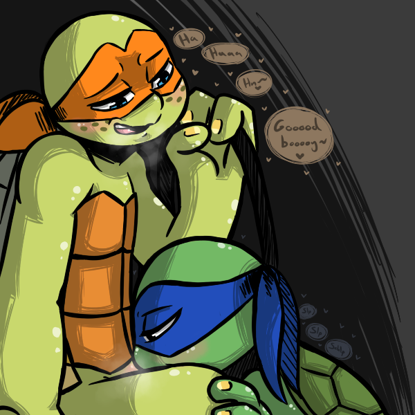 2017 anthro bandana blue_eyes blush collar dialogue duo english_text fellatio freckles half-closed_eyes heart incest inkyfrog leash leonardo male mask michelangelo oral petplay reptile roleplay scalie sex shell sitting sound_effects teenage_mutant_ninja_turtles text turtle yaoi