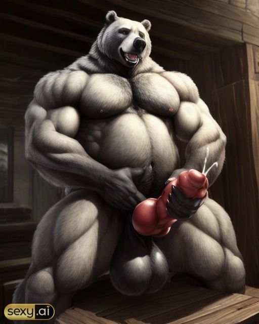 1boy ai_generated bara bear canine_genitalia cum fat fat_anthro fat_bastard fat_belly fat_man huge_balls huge_cock knotted_penis male male_only muscular_anthro penis solo werebear