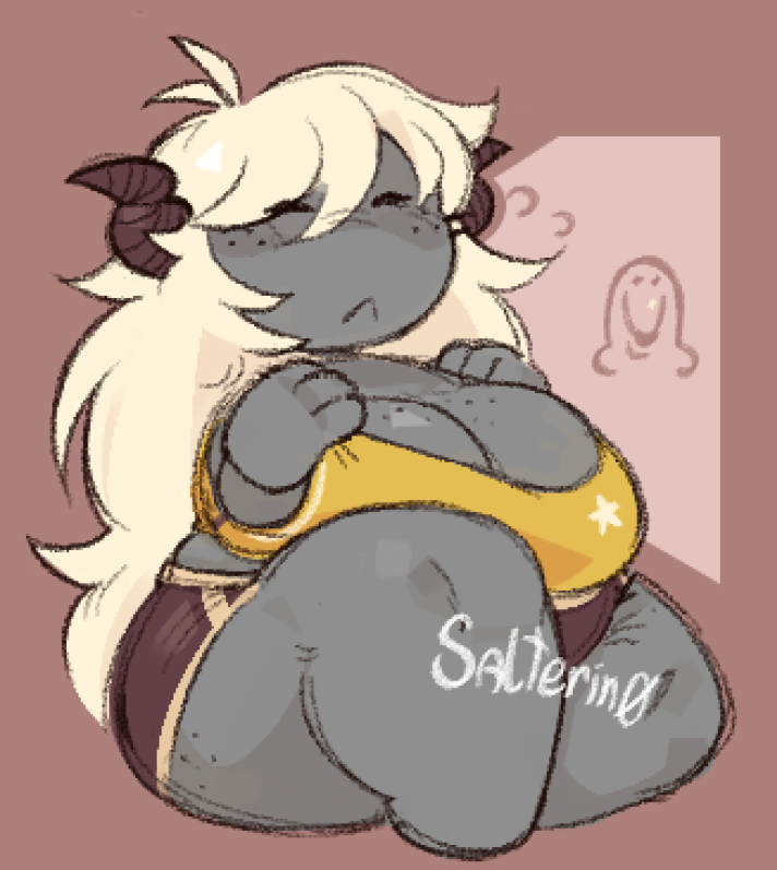 belly big_belly big_breasts big_thighs chubby chubby_female cleavage cute fat fat_ass horn horns liza_(salterino) salterino shorts shortstack thick_thighs thighs white_hair white_hair_female