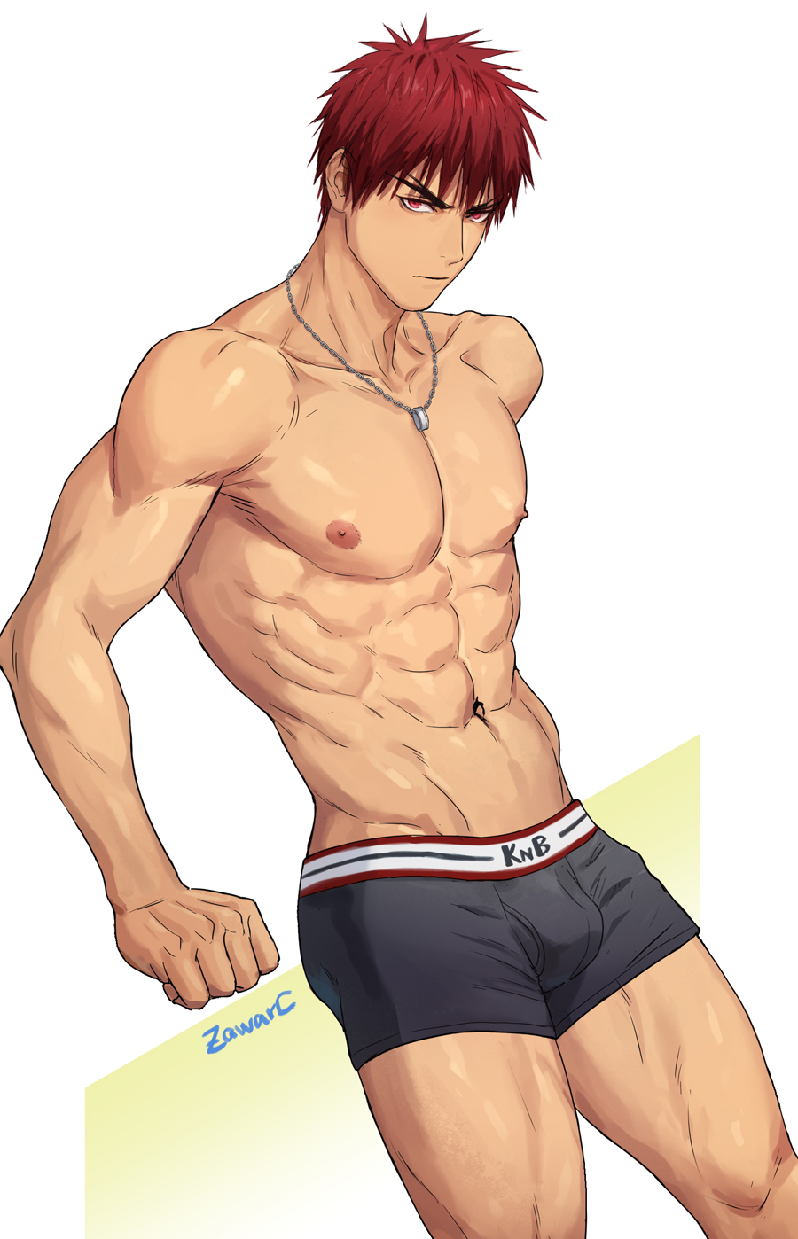 1boy 1male bara bare_pectorals boxers gay kagami_taiga kuroko's_basketball kuroko_no_basuke male muscular muscular_male taiga_kagami yaoi zawar379