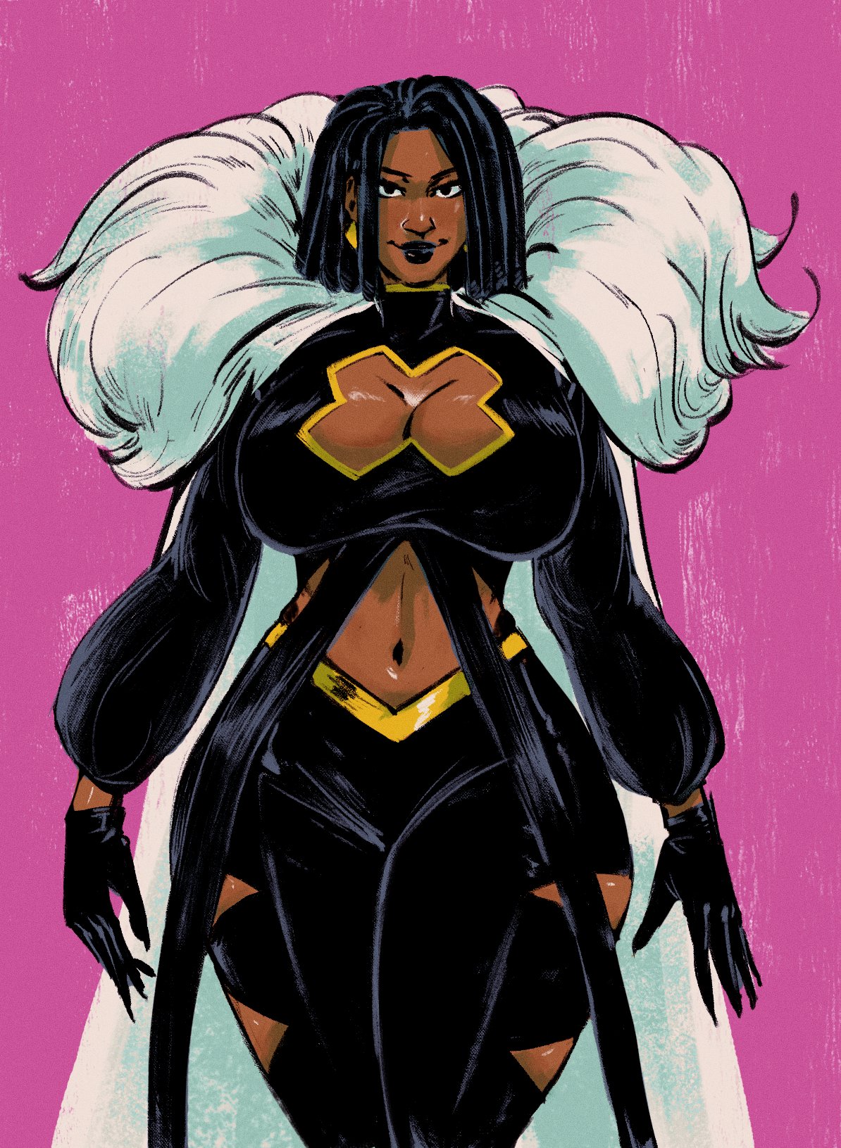 1girls, 2d, 2d (artwork), 2d artwork, big breasts, big thighs, black diamond (marvel), black hair, curvaceous, curvaceous female, curvaceous figure, curves, curvy, curvy body, curvy female, curvy figure, curvy hips, dark skin, dark-skinned female, emma frost, female, female only, looking at viewer, marvel, marvel comics, marvel rivals, race swap, redblacktac, solo
