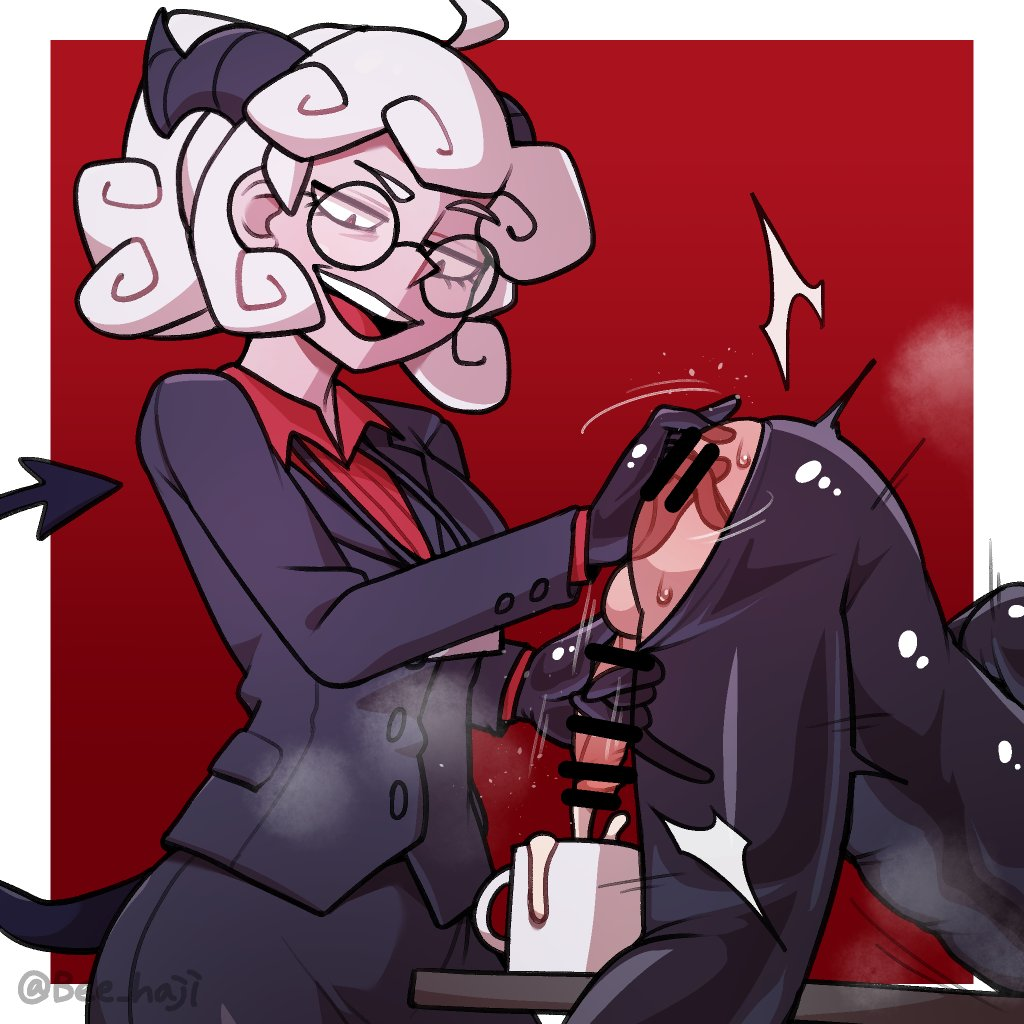 1boy, 1girls, anal, anal fingering, bee haji, beecon123, black gloves, censored, cum, cum in container, cum while penetrated, dominant female, female, female focus, femdom, glasses, gloved handjob, gloves, hand on penis, handjob, handjob with gloves, helltaker, holding penis, male, male penetrated, milking, milking handjob, pandemonica (helltaker), prostate milking, prostate stimulation, submissive, submissive male, touching penis