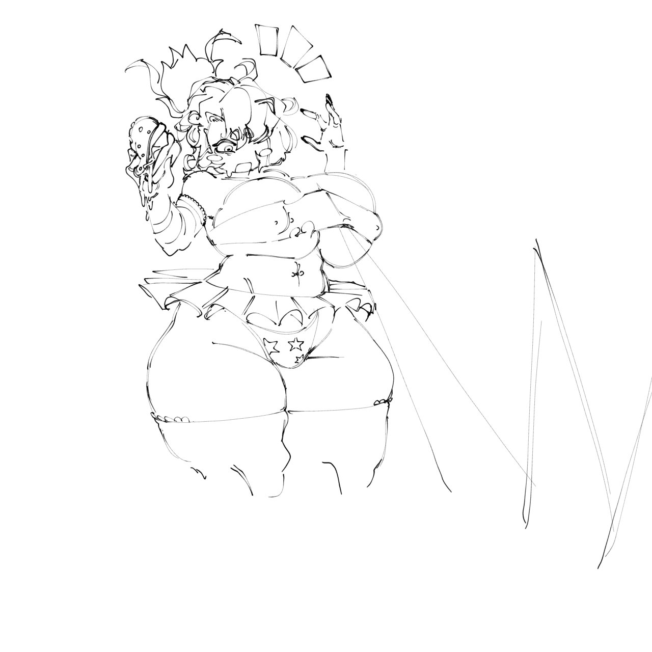 1girls, bandeau, big breasts, breasts, burger, exaggerated anatomy, exaggerated proportions, female, female only, forsaken (roblox), large breasts, large thighs, nipple bulge, nipple outline, nipples, noob (forsaken), panties, roblox, roblox game, robloxian, scene noob, short skirt, sketch, skirt, skirt lift, small shirt, solo, surprised, thick thighs, thighhighs, thighs, tubetop, underboob, uskerlusk