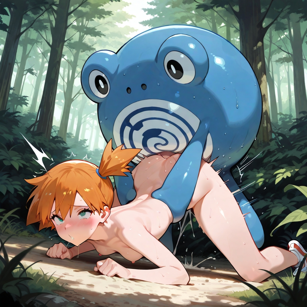 ai, ai art, ai assisted, ai generated, ai-created, breasts, doggy style, doggy style position, female human/male pokemon, from behind, from behind position, game freak, greymaker, gym leader, interspecies, interspecies sex, kasumi (pokemon), male pokemon, male pokemon/female human, naked, naked female, nintendo, nude, nude female, pokemon, pokemon (anime), pokemon (classic anime), pokemon (creature), pokemon (species), pokephilia, poliwhirl, small breasts