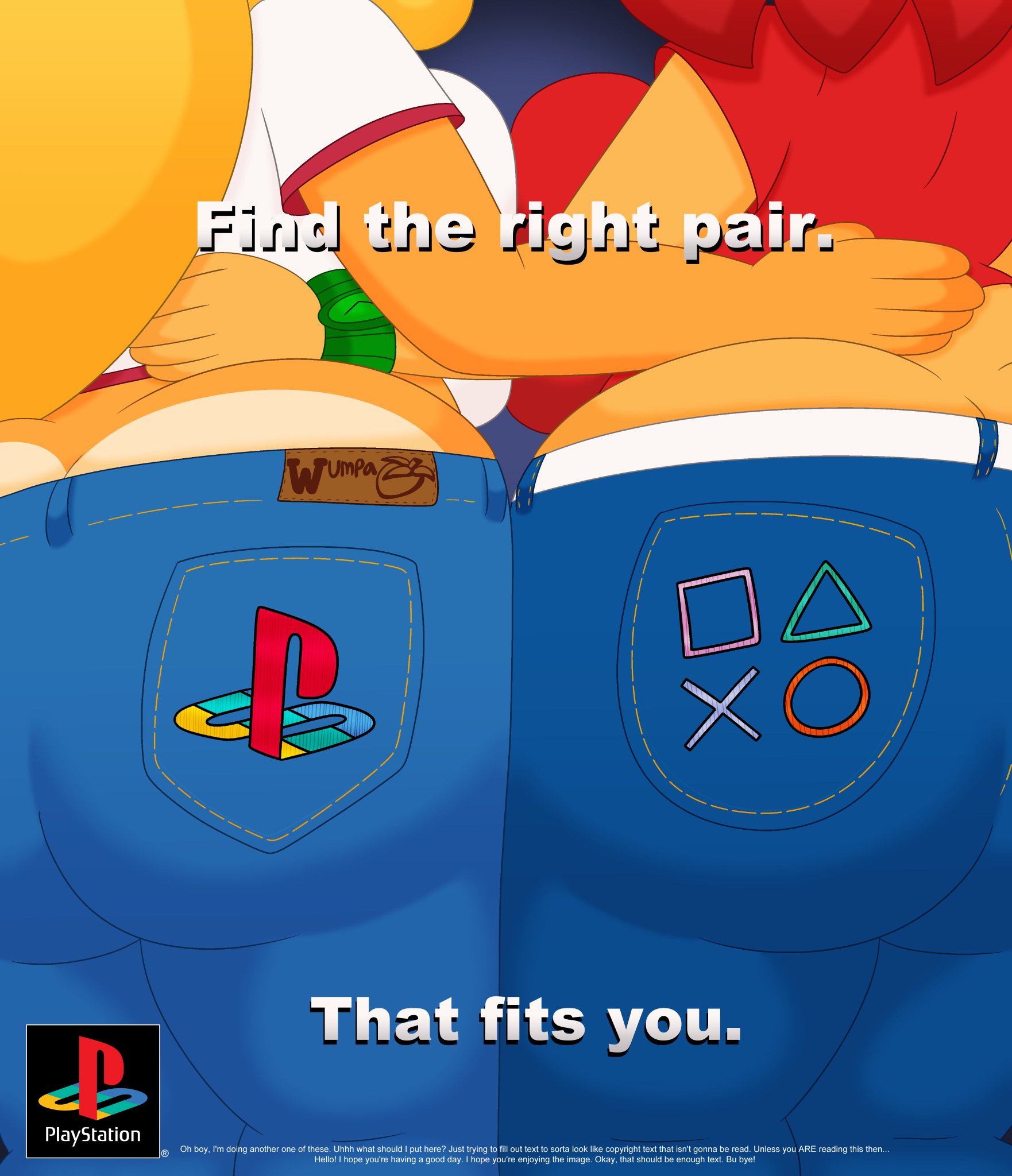 2d, 2girls, 3barts, advertisement, anthro, anthro female, anthro only, ass, ass cleavage, ass focus, back view, bandicoot, bandicoot girl, bandicoot humanoid, big ass, big breasts, blonde, blonde female, blonde hair, blonde hair female, blonde-haired female, blue jeans, bottom heavy, bottom heavy female, breasts, breasts against breasts, breasts on breasts, butt cleavage, butt focus, clothing, coco bandicoot, crash (series), crash bandicoot (series), english, english text, fake advertisement, fat ass, female, female ass, female ass focus, female butt, female focus, female only, fur, furry, furry female, furry only, gluteal fold, jeans, lamb, lammy lamb, large breasts, long hair, nonsexual, pants, parappa the rapper, playstation, playstation button symbol, playstation logo, rear view, red hair, red hair female, red t-shirt, red-haired female, sexy, sheep girl, shoulder length hair, standing, t-shirt, tagme, take your pick, text, thighs, trademark, um jammer lammy, video game character, video games, watch, white t-shirt, wrist watch, wumpa fruit