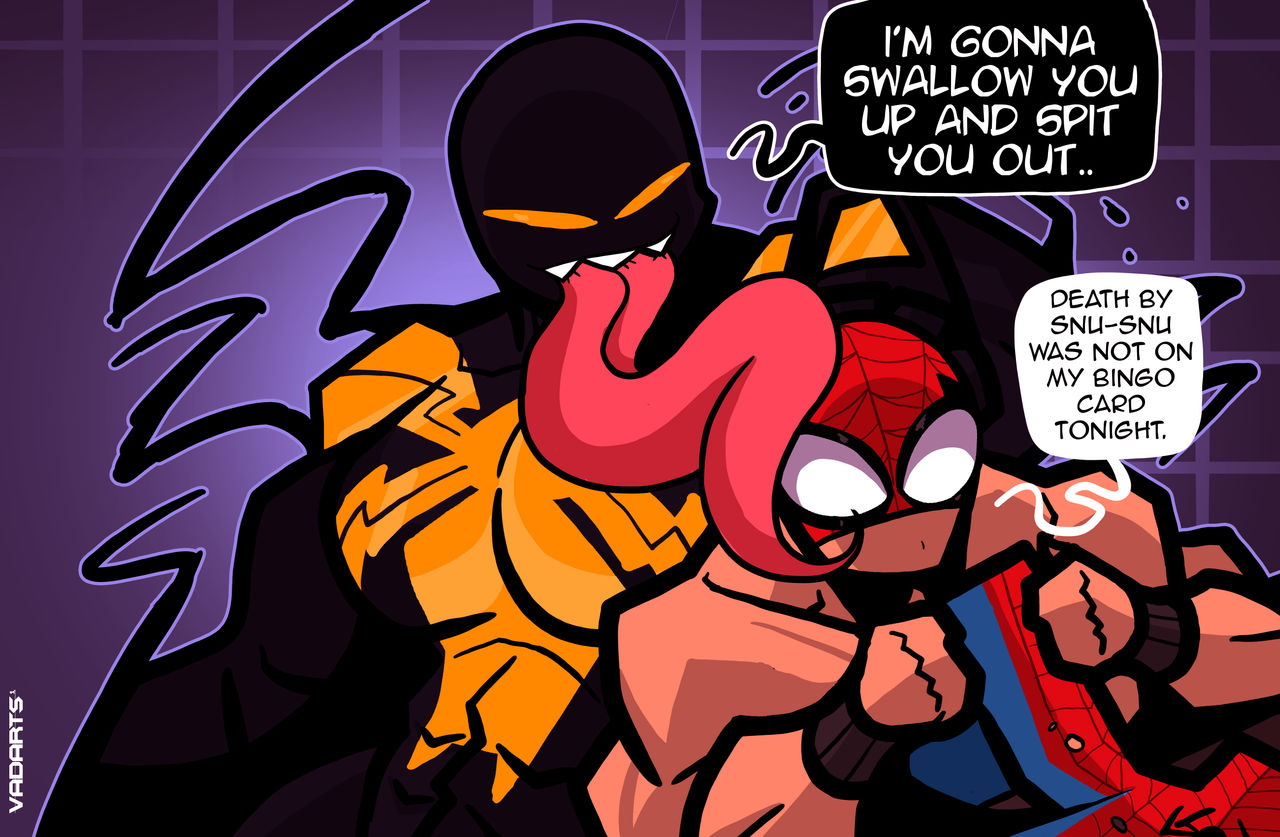1boy, 1boy1girl, 1girls, all-new venom, big ass, big breasts, breasts, curvaceous, curvy, curvy figure, digital media (artwork), english text, female, hips, horny, horny female, hourglass figure, huge ass, huge breasts, human, imminent death by snu snu, imminent sex, imminent snu snu, klyntar, large ass, large breasts, legs, light skin, light-skinned female, light-skinned male, male, male/female, marvel, marvel comics, mary jane watson, mature, mature female, peter parker, red hair, she-venom, slim waist, spider-man, spider-man (series), straight, symbiote, text, thick, thick hips, thick legs, thick thighs, thighs, vadarts, venom (marvel), venom (mary jane watson) (marvel), voluptuous, waist, wide hips