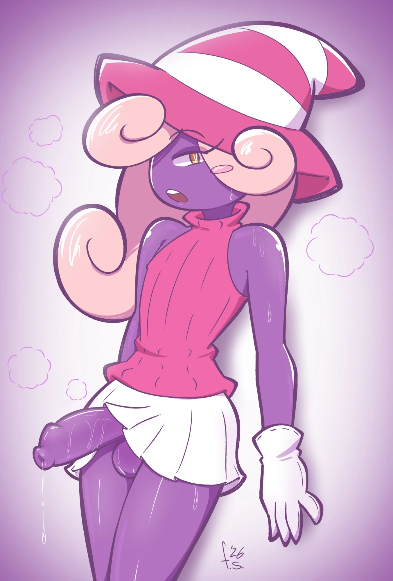 1futa, bottomless, clothed, clothing, erection, fondly aloe, foreskin, foreskin overhang, futa only, futanari, hair, hair over one eye, humanoid, humanoid penis, mario (series), mostly clothed, paper mario, paper mario: the thousand-year door, penis, penis out, penis under skirt, pink hair, precum, precum drip, precum string, purple body, purple skin, skirt, sleeveless, smooth balls, smooth penis, sweat, sweaty, sweaty body, sweaty genitalia, sweaty penis, trans woman, trans woman (lore), transfem, transgender, transgender woman, transgender woman (lore), uncircumcised, unretracted foreskin, vivian (mario), vivian (paper mario)