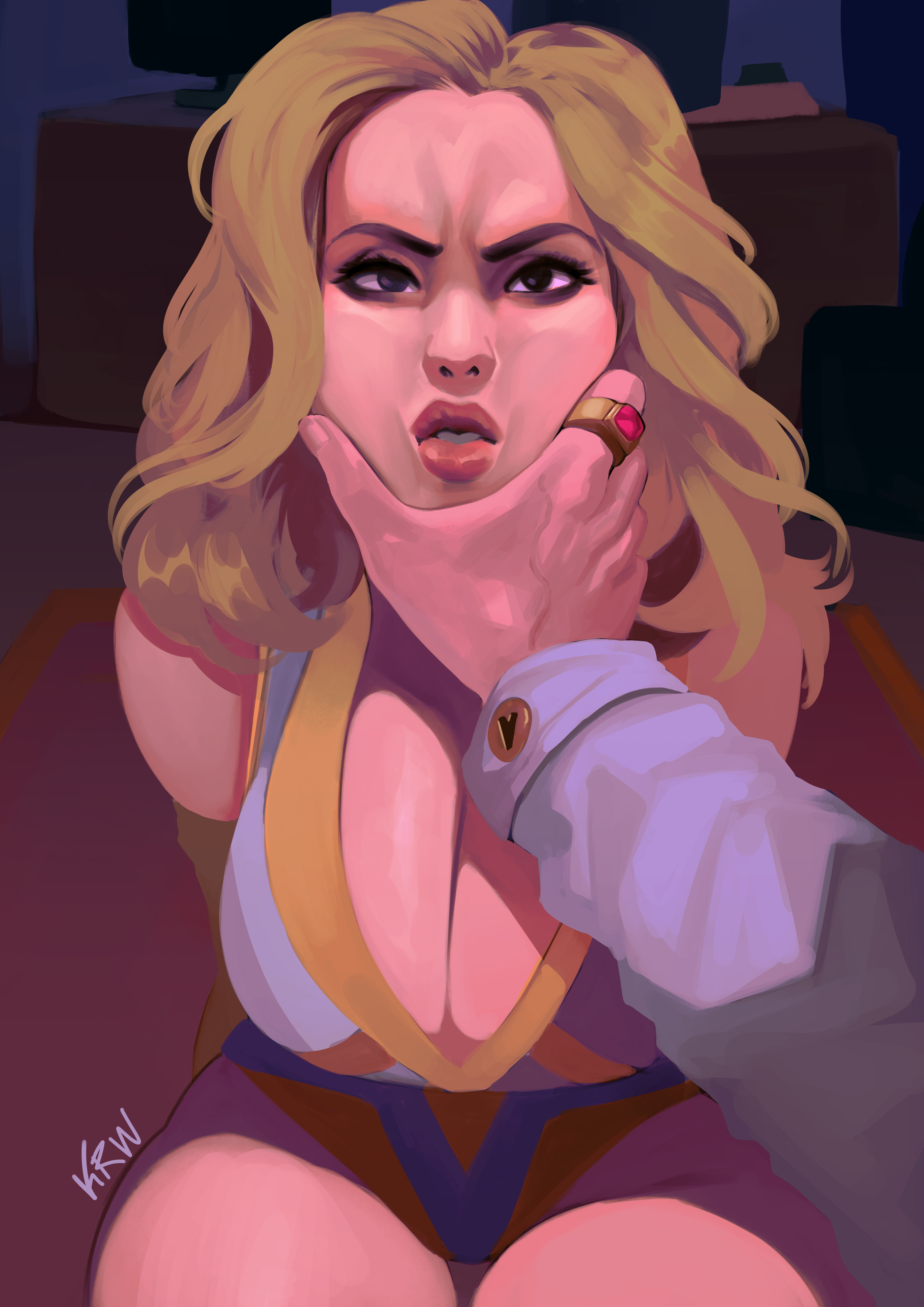 1girls, 2026, 2d, angry, big breasts, blonde hair, breasts, cleavage, corporate, defeated, defeated heroine, disrespect, female, female focus, femsub, grabbing face, human, jewelry, korwuarts, leotard, maledom, misogyny, plump lips, pov, ring, staring at viewer, starlight (the boys), superhero, superhero costume, superheroine, tagme, the boys, tight clothing, wavy hair