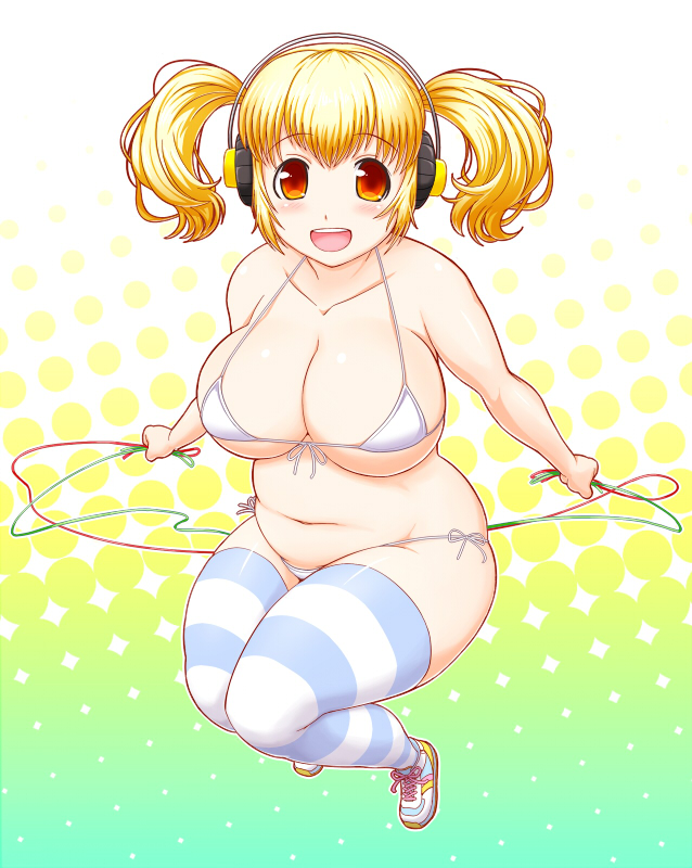 breasts, chubby, female, headphones, nitroplus, soubee1, super pochaco, tagme, twintails