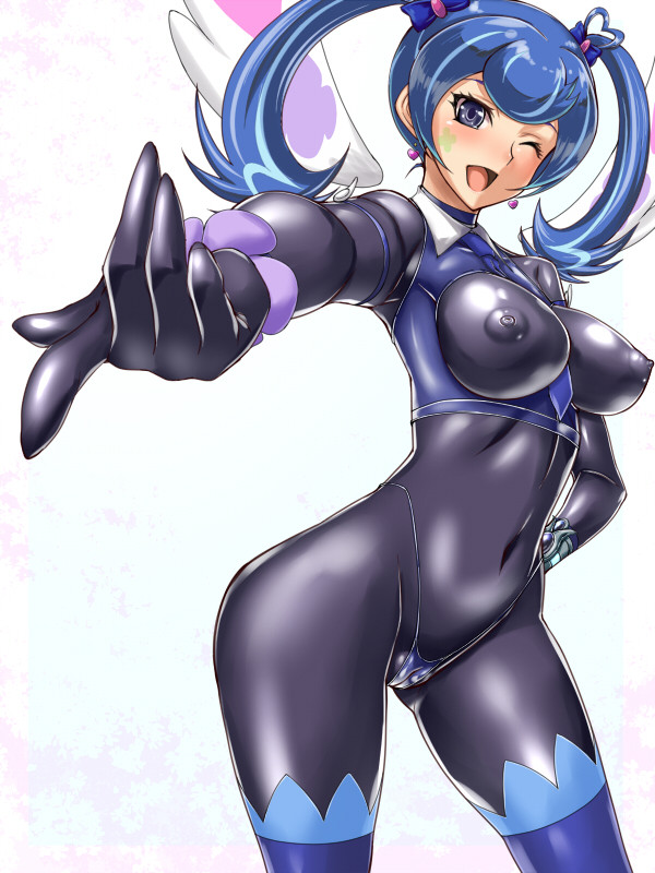 1girls ass big_breasts black_gloves black_latex black_suit blue_angel blue_eyes blue_hair blush breasts cameltoe canon covered_navel curvy erect_nipples erection female female_focus female_only gloves hajime_shindo large_breasts latex latex_bodysuit latex_gloves latex_legwear latex_panties latex_skin latex_stockings latex_suit latex_thighhighs long_hair long_sleeves looking_at_viewer nipples official official_art one_eye_closed open_mouth puffy_nipples skin_tight smile solo standing thick_thighs thighhighs thighs thong twintails wink yu-gi-oh! yu-gi-oh!_vrains yuu-gi-ou_vrains zaizen_aoi