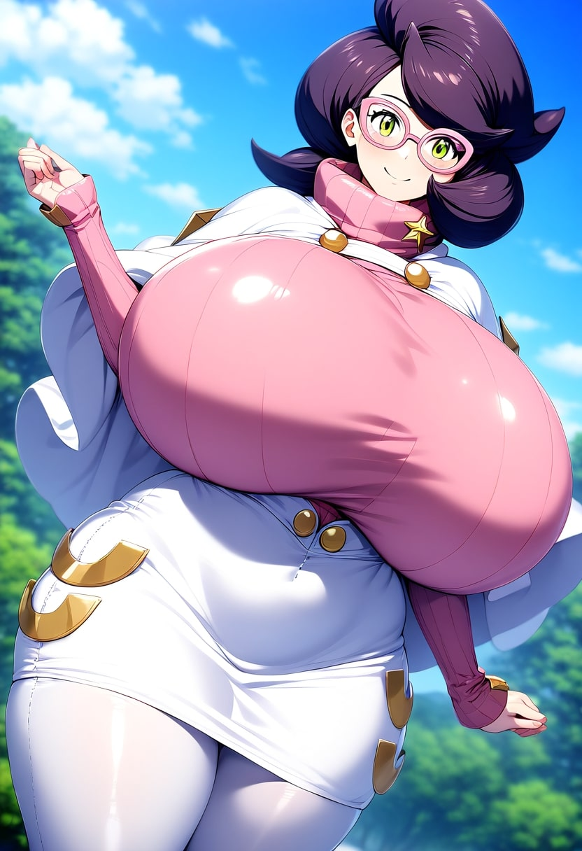 ai_generated alternate_body_type alternate_breast_size big_breasts breasts game_freak gigantic_breasts handwear huge_breasts large_breasts minmin nintendo pokemon pokemon_(franchise) pokemon_(trainer) pokemon_sm pokemon_trainer purple_hair short_hair solo solo_female solo_focus wicke_(pokemon)