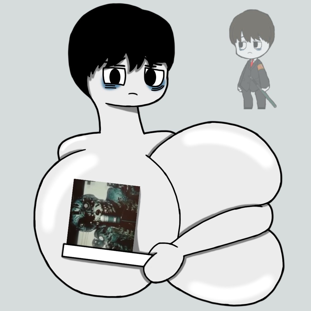 1boy annoyed archvile(character) big_breasts breasts covering_nipples dark_hair employee_(lobotomy_corporation) femboy holding_object lobotomy_corporation no_clothes no_clothing nude nude_male oomyloops project_moon short_hair solo solo_focus tired_eyes tired_look twink white_skin white_skinned_male