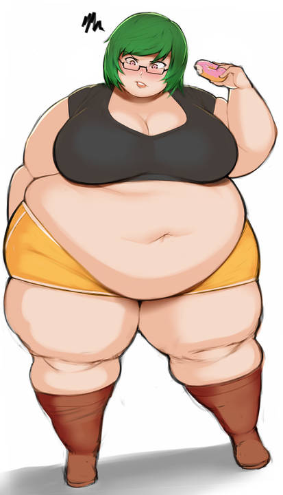 1girls belly_focus belly_overhang donut eating exposed_fat_belly fat fat_arms fat_belly fat_female fat_fetish fat_thighs fat_woman female female_only obese obese_female overweight overweight_female pewbutt simple_background weight_gain