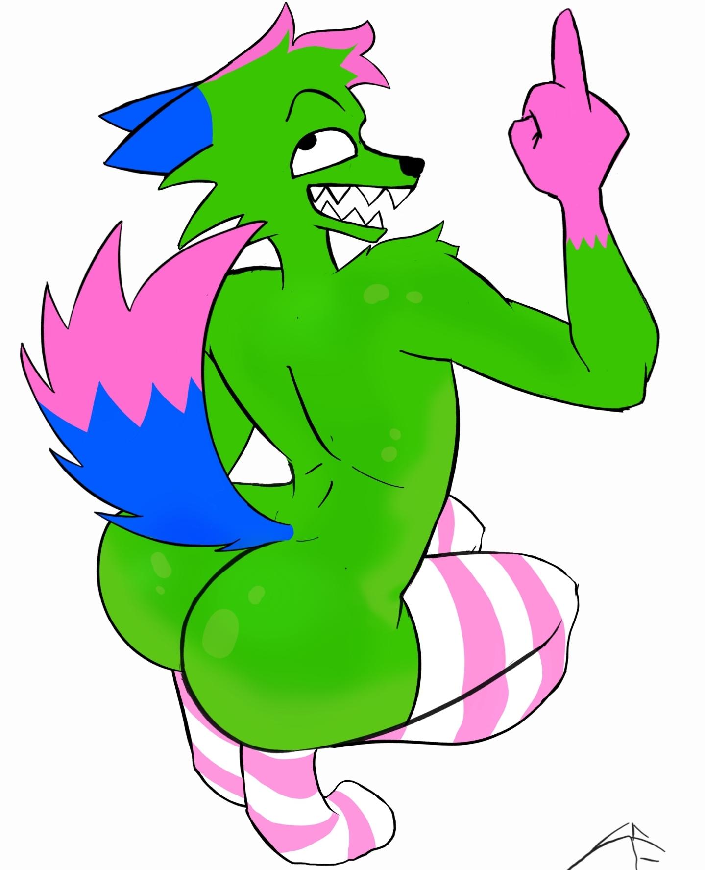 ass, camberally, dont touch my pizza guy, femboy, femboy socks, furry, green fur, kevin (nyanwolf), male, naked, nude, nyanwolf, squatting, stripped socks, stupid fucking asshole, tagme, wolf