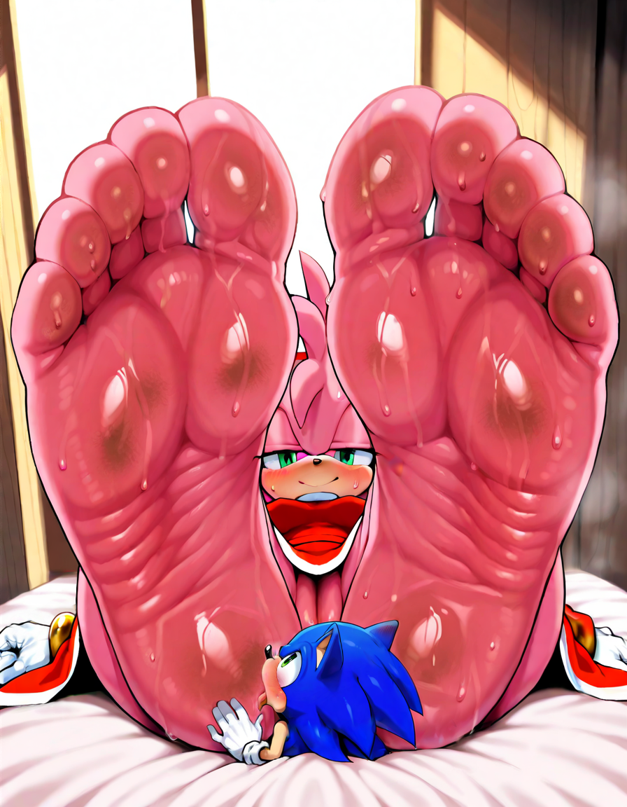 5_toes ai_generated amy_rose dirty_feet extreme_size_difference foot_fetish foot_focus foot_lick furry micro soles sonic_(series) sonic_the_hedgehog sonic_the_hedgehog_(series) sweaty_feet underfoot wrinkled_feet